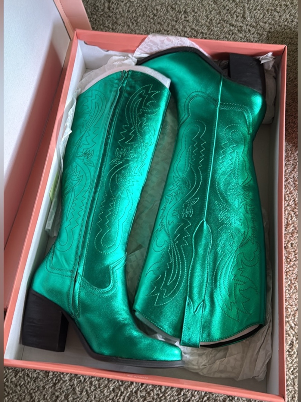 Brand New GB Butterfly Emerald Metallic Green Women's Western Knee-High Boots